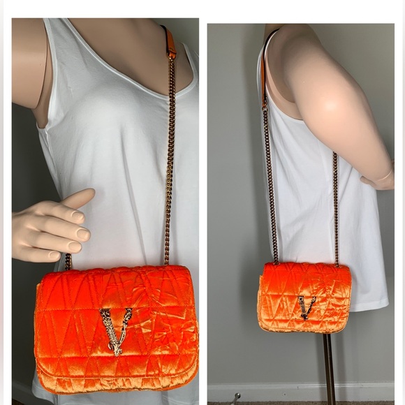 NWT Versace Virtus quilted orange velvet shoulder bag - Picture 11 of 11